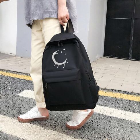 حقيبة ظهر للمدرسة القوطية للقمر للنساء الفتيات في سن المراهقة ، حقيبة الكتب التطريز Daypack Paptop Packpack للرجال المراهقين الأولاد (تطريز القمر) in Kuwait