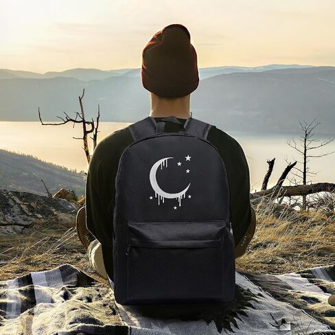 حقيبة ظهر للمدرسة القوطية للقمر للنساء الفتيات في سن المراهقة ، حقيبة الكتب التطريز Daypack Paptop Packpack للرجال المراهقين الأولاد (تطريز القمر) in Kuwait