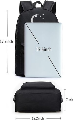 حقيبة ظهر للمدرسة القوطية للقمر للنساء الفتيات في سن المراهقة ، حقيبة الكتب التطريز Daypack Paptop Packpack للرجال المراهقين الأولاد (تطريز القمر) in Kuwait