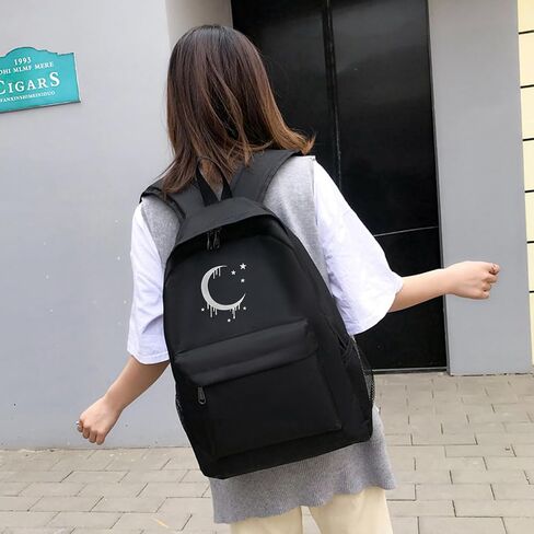 حقيبة ظهر للمدرسة القوطية للقمر للنساء الفتيات في سن المراهقة ، حقيبة الكتب التطريز Daypack Paptop Packpack للرجال المراهقين الأولاد (تطريز القمر) in Kuwait