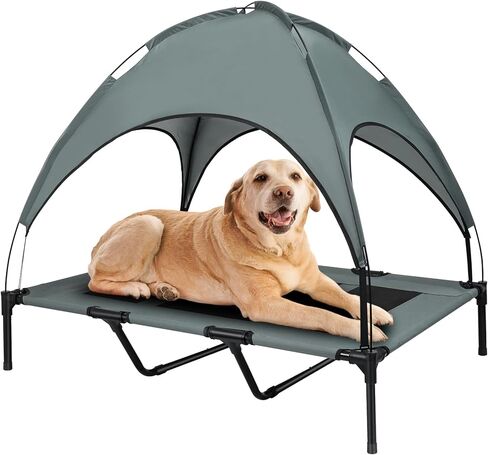 Elevated Dog Bed, Outdoor Dog Bed with Canopy, Raised Dog Cot with Anti-Slip Feet, Breathable Mesh for Indoor & Outdoor Use, Portable Cooling Dog Bed for Dogs Up to 88LBS (XL) in Kuwait