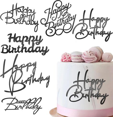 6 PCS Happy Birthday Side Cake Toppers Pink Mirror Side Cake Toppers DIY Acrylic Glitter Cake Inserts Celebration Birthday Party Event Cupcake Decorations (Rose Gold) in Saudi Arabia