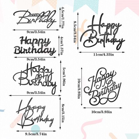 6 PCS Happy Birthday Side Cake Toppers Pink Mirror Side Cake Toppers DIY Acrylic Glitter Cake Inserts Celebration Birthday Party Event Cupcake Decorations (Rose Gold) in Saudi Arabia