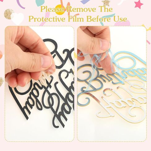 6 PCS Happy Birthday Side Cake Toppers Pink Mirror Side Cake Toppers DIY Acrylic Glitter Cake Inserts Celebration Birthday Party Event Cupcake Decorations (Rose Gold) in Saudi Arabia
