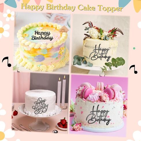 6 PCS Happy Birthday Side Cake Toppers Pink Mirror Side Cake Toppers DIY Acrylic Glitter Cake Inserts Celebration Birthday Party Event Cupcake Decorations (Rose Gold) in Saudi Arabia