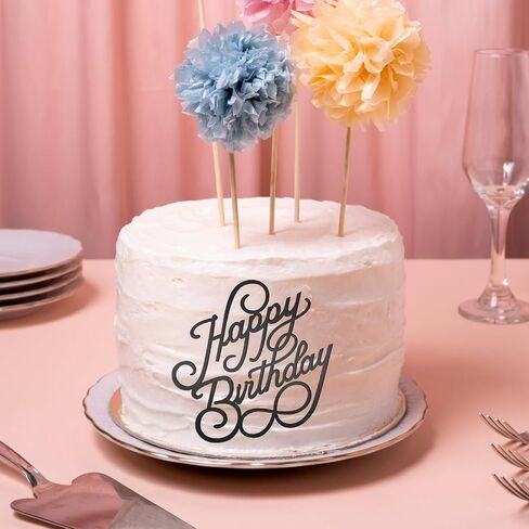 6 PCS Happy Birthday Side Cake Toppers Pink Mirror Side Cake Toppers DIY Acrylic Glitter Cake Inserts Celebration Birthday Party Event Cupcake Decorations (Rose Gold) in Saudi Arabia