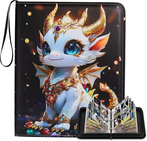 Card Binder 4 Pocket with 50 Removable Sleeves, 400 Cards Storage Holder for Game Cards, TCG, Sports Cards, Trading Card Binder Collection Gifts for Boys and Girls, Dragon Design Card Binder Album in Kuwait