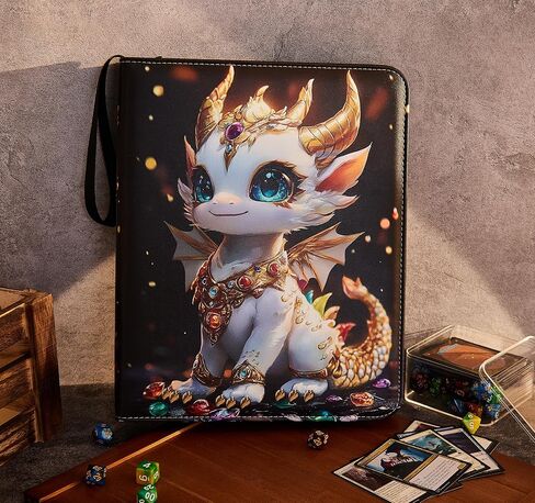 Card Binder 4 Pocket with 50 Removable Sleeves, 400 Cards Storage Holder for Game Cards, TCG, Sports Cards, Trading Card Binder Collection Gifts for Boys and Girls, Dragon Design Card Binder Album in Kuwait