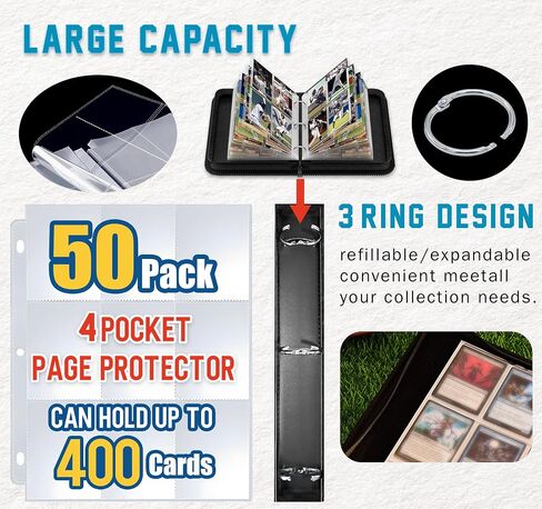 Card Binder 4 Pocket with 50 Removable Sleeves, 400 Cards Storage Holder for Game Cards, TCG, Sports Cards, Trading Card Binder Collection Gifts for Boys and Girls, Dragon Design Card Binder Album in Kuwait