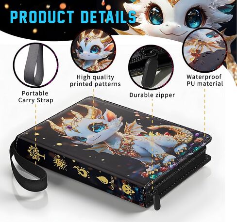 Card Binder 4 Pocket with 50 Removable Sleeves, 400 Cards Storage Holder for Game Cards, TCG, Sports Cards, Trading Card Binder Collection Gifts for Boys and Girls, Dragon Design Card Binder Album in Kuwait