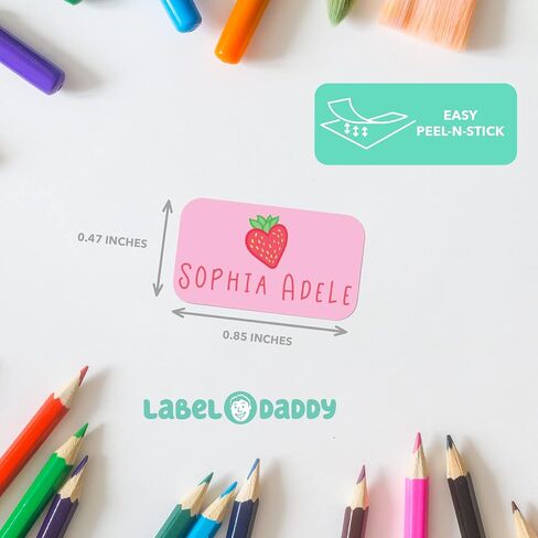 تسمية Daddy ، School Girl Style Name Tags ، تسميات اسم إثبات المياه للمدرسة ، ملصقات علامة الاسم للأطفال العناصر المدرسية لرحلات التخييم ، الملصقات الصغيرة الإضافية ، تصميم الفراولة ، 75 CT in Kuwait