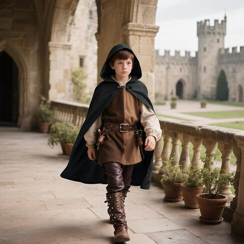 Kids Hooded Cloak Medieval Renaissance Cape Halloween Cosplay Costumes in Saudi Arabia