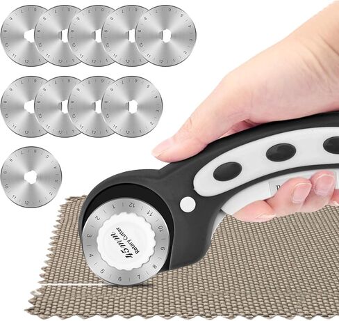 45mm Rotary Cutter for Fabric with 10 pcs Blades,Pinking Rotary Cutter for Quilting Crafts Sewing(COLOR:Black) in Saudi Arabia