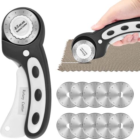 45mm Rotary Cutter for Fabric with 10 pcs Blades,Pinking Rotary Cutter for Quilting Crafts Sewing(COLOR:Black) in Saudi Arabia