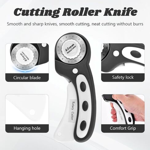 45mm Rotary Cutter for Fabric with 10 pcs Blades,Pinking Rotary Cutter for Quilting Crafts Sewing(COLOR:Black) in Saudi Arabia
