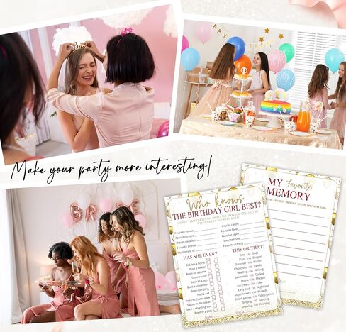 Who Knows The Birthday Girl Best & Favorite Memory - 20Pcs Birthday Double-Sided Game Cards - Golden Balloon Birthday Game Cards for Girls - Birthday,Sleepover Party & Acticities Supplies - A03 in Saudi Arabia
