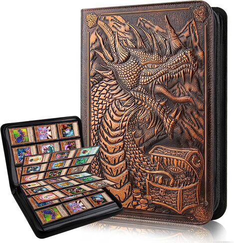 9 Pocket Card Binder, Premium Zip Trading Card Binder, 360 Double Sided Pocket PU Collection Binder, Dragon Design Collector Album, Card Folder for MTG, TCG, Sports Cards (cyan copper) in Kuwait