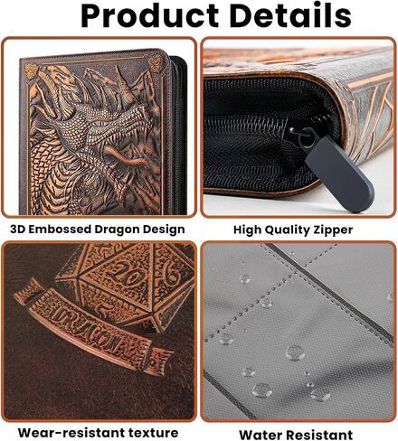 9 Pocket Card Binder, Premium Zip Trading Card Binder, 360 Double Sided Pocket PU Collection Binder, Dragon Design Collector Album, Card Folder for MTG, TCG, Sports Cards (cyan copper) in Kuwait