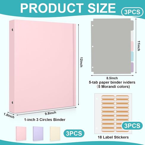 TaoBary 3 Pcs 3 Ring Binder 1 Inch Pastel Color Receipt Binders Organizer Dividers with Tabs 2 Pockets Fits for Us Letter Size 8.5 x 11 Paper for Office Home Supplies(Macarons,Trees) in Saudi Arabia