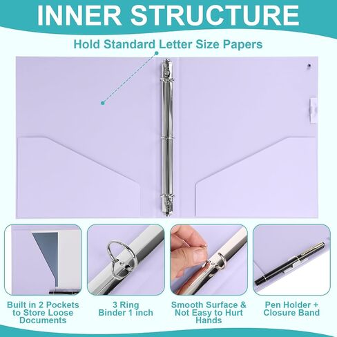 TaoBary 3 Pcs 3 Ring Binder 1 Inch Pastel Color Receipt Binders Organizer Dividers with Tabs 2 Pockets Fits for Us Letter Size 8.5 x 11 Paper for Office Home Supplies(Macarons,Trees) in Saudi Arabia
