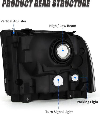 Headlight Assembly Compatible with 2005 2006 2007 Ford F250 F350 F450 F550 Super Duty /2005 Ford Excursion Chrome Housing Amber Reflector Driver and Passenger Side in Kuwait