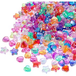 500 Pcs Heart Shape Beads Stars Charms Acrylic AB Colors Crystal Star Bead Flat Loose Spacer Beads Clear Colorful Heart Bead for Jewelry Making, DIY Necklace Bracelet Crafts Charms
