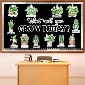 Summer Greenery Potted Plant Bulletin Board Set Motivational Eucalyptus Classroom Decorations What Will You Grow Today Positive Paper Cutouts for Back to School Chalkboard Wall Door Teacher Decor
