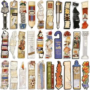 30 PCS Vintage Style Book Tracker Bookmarks,Funny Irregular Shape Paper Bookmark,Reading Page Markers for Men Women Book Lovers