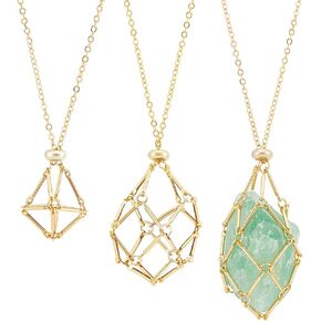UNICRAFTALE Adjustable Crystal Necklace Holder Empty Stone Holder Nets Necklace Pendant with Empty Crystal Cage Metal Macrame Pouch for Pendant Necklaces Making