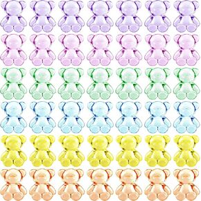 PAGOW 110pcs Acrylic Pastel Bear Beads Charm Transparent Candy Cute 15mm x 18mm Colorful Kawaii Tidy for Bracelet Phone Lanyard Wrist Strap DIY Craft Jewelry Necklace Making