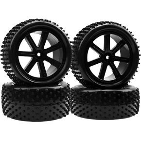RC OD 85mm/3.34" Front Rear Rubber Tire Tyre & Plastic Wheel Rims 12mm Hex Hub 7-Spoke Compatible with Redcat HPI HSP Kyosho Losi 1/10 1/12 Scale Off Road RC Buggy,Set of 4