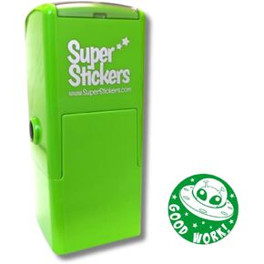 Superstickers Teacher Stamp - Good Work Alien Design - Green Ink - Self Inking Education Stamper for Marking - 23 x 23mm