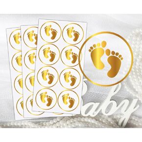 Gold Foil Footprint Stickers,1.5 inch Thank You for Showering Our Baby with Love Stickers,Pack of 240