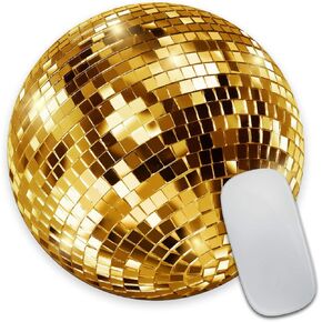 Smooffly Gold Disco Ball Round Mouse Pad Custom, Cute Mouse Pad, Sequin, Disco Coaster Circular for Computers Laptop