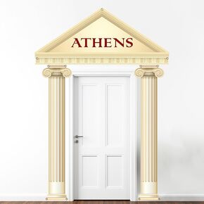 3PCS Greek Party Porch Banner Roman Pillar Door Decoration Ancient Greek-Column Sign Photo Backdrop Hanging Supplies for Wedding Birthday Medieval Renaissance Photos Booth Home Indoor Outdoor Decor