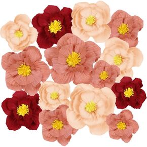 18 Pcs Large Crepe Paper Flowers Decorations, Mexican Paper Flowers, 3 Colors & 3 Sizes, Vibrant & Festive, Perfect for Indoor & Outdoor Parties & Events