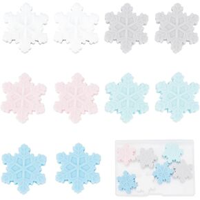 SUNNYCLUE 1 Box 10Pcs 5 Colors Christmas Snowflake Bead Silicone Winter Focal Beads Bulk Soft Rubber Holiday White Pink Blue Snowflakes Xmas Pen Bead for Jewelry Making DIY Keychain Necklace Bracelets