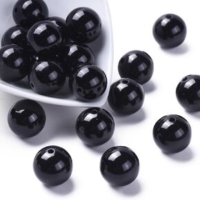 Ornazy 100 pcs 20mm Smooth Black Acrylic Round Beads Opaque Balls Gumball Beads Chunky Bubblegum Beads for Necklace Bracelet Jewelry Making