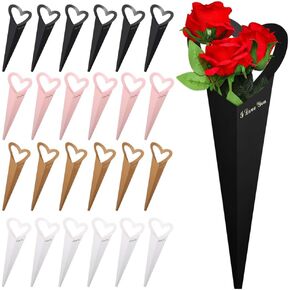 Colodeol 24 Pack Flower Bouquet Bags Heart Box Single Flower Sleeves Love Floral Paper Gift Bags for Mother's Day Wedding Graduations