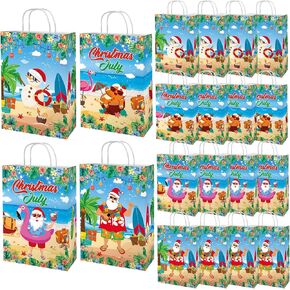 Yizeda 20Pcs July Christmas Party Favor Bags Beach Santa Tropical Hawaiian Flamingo Paper Goodie Bags with Handles for Pool Beach Summer Christmas Party Decorations Supplies