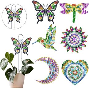 HTTDMY 6 Pcs Diamond Art Kits for Adults, Diamond Painting Crafts Stakes with Pendant for Garden Home Decoration (Hummingbird)