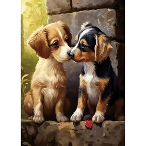 Kulvci The Kissing Dog Diamond Painting Kits for Adults, Round Full Drill Diamond Art Kits, 5D DIY Diamonds Crafts for Home Wall Decoration Gifts 12×16Inch
