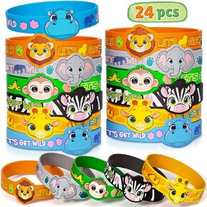 Jungle Safari Party Favors 24 Pcs Wild Animals Rubber Wristband for Kids Birthday Gifts, Wild Theme Party favors for Kids Birthday Party Jungle Safari Party Supplies GoodieBag Stuffers Pinata Fillers
