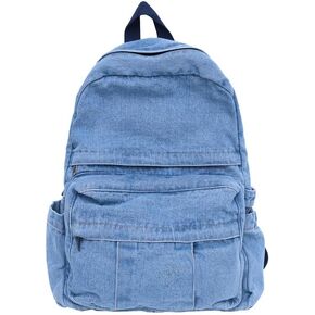 Denim Backpack for Women Men Y2K Aesthetic Daypack Classic Retro Jeans Backpacks Casual Lightweight Laptop Backpack (Dark Blue)
