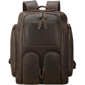 Masa Kawa Leather Backpack for Men with 16" Laptop & Camera Lens Sleeve, Multi Pockets Weekend Trip Business Travel Overnight Camping Bag, Vintage Brown