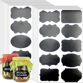 250 PCS Reusable Chalkboard Labels – Waterproof Vinyl Sticker Set for Pantry, Jars, Bins, Containers – Erasable, Removable, Assorted Shapes for Kitchen & Home Organization