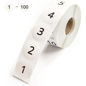 1-100 Numbered Stickers, 10 Repeating Sets, 1-Inch Consecutive Numbers, 1000 Labels Per Roll for Organization, Inventory, Crafts, and More