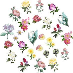 28Pcs Flower Patches Iron on, Retro Floral Iron on Patches Retro Mini Embroidered Flower Patches 14 Patterns Decorative for Clothing, Backpacks, Jeans,Hat, Jacket