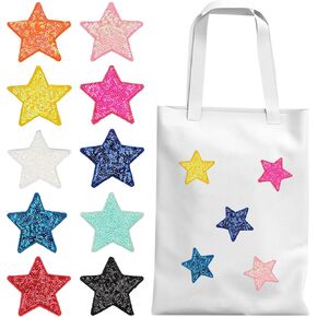 10 Pcs Sequin Star Iron on Patches, Shiny Stars Sequin Patches Small Star Shape Iron on Patches, Embroidery Glitter Star Sequin Applique for Sewing Clothing Jeans Dress Repair Decoration