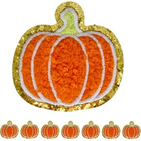 8 PCS 2.3 Inch Pumpkin Chenille Patches, Self Adhesive for Clothing, Stick on Embroidered for Bags, Iron on for Hats, Backpacks, Jeans